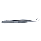 Curved Dressing Forceps With Serrations, Serrated Handle With Polished Finish, Delicate Strong Curved Serrated Tips, And Overall Length Of 4" (100mm)  